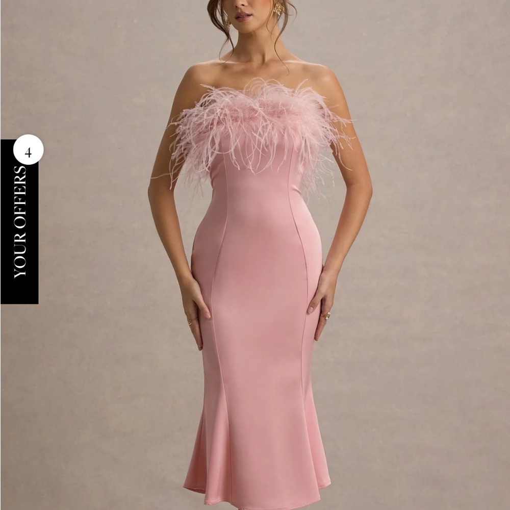 Elegant Pink Feathered Women's Dress